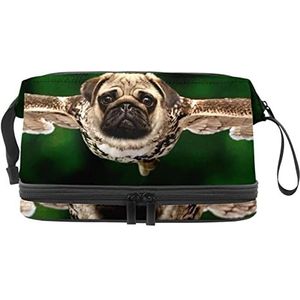 Multifunctionele opslag reizen cosmetische tas met handvat,Grote capaciteit reizen cosmetische tas,Geweldige dierlijke mopshond hond, Meerkleurig, 27x15x14 cm/10.6x5.9x5.5 in
