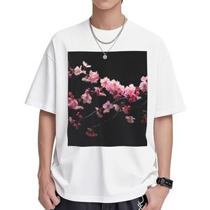 Japanse kersenbloemenprint dames katoenen T-shirts casual korte mouw tuniek tops ronde hals zomer basic losse pasvorm T-shirt, Wit, S