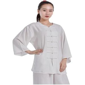 OIFAODAO, Katoen Linnen Taichi-uniform Stretch vechtsportpak for dames Kung Fu-kleding Chinese traditionele ochtendoefeningen Kleding Tai Chi-pak met halve mouwen,Tai Chi-uniformen(Wit,S M)