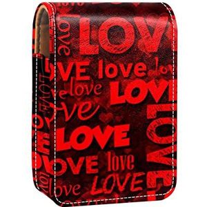 Gepersonaliseerde Lipstick Case Draagbare Make-up Tas Cosmetische Pouch Lippenstift Houder Make-up Organizer Valentijnsdag Liefde Doodle Patroon Rood, Meerkleurig, 9.5x2x7 cm/3.7x0.8x2.7 in