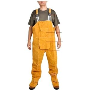Lasriempak Heren Bib Algehele Veiligheidsoverall Hoge temperatuur Beschermend leer Vlamvertragend Reparatie Lasserriembroek(Yellow,XXL)