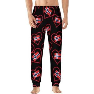 Love Norway Red Heart pyjamabroek voor heren, zachte loungebroek, lichtgewicht slaapbroek