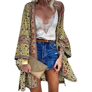 NA Losse sjaal voor dames - Bedekkende kleding met bloemenprint, kimono, strandkleding, zomerse, casual boho-blouse, cardigan voor zwemkleding, zwempak