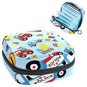 Cartoon Auto Kleurrijke Periode Pouch Draagbaar,Tampon Opbergtas voor Maandverband, Meerkleurig, 4.7x6.6x6.6 in/12x17x17 cm