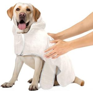 Linnen Lichtgewicht hondenbadjas hondenbadhanddoek verstelbare kraag en taille sneldrogende hondenbadjas voor het drogen van honden, M