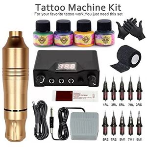 tattoo-machinekit Tattoo machinekits tattoo voeding roterende pen met cartridges naalden permanente make -upmachine for tattoo beginnersartiest voor tattoo-artiesten(Style 2-1)