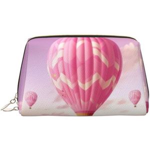 Heteluchtballon make-up tas voor vrouwen cosmetische tassen lederen reizen make-up tas organisator waterdichte make-up zakje open platte toilettas draagbare opbergtas voor reizen, Goud, Eén maat