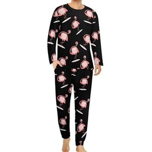 Grappige onhandige flamingo comfortabele herenpyjama set ronde hals lange mouwen loungewear met zakken S