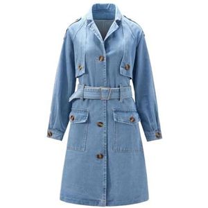 Dvbfufv Vrouwen Losse Denim Trenchcoats Vrouwen Riem Slanke Denim Jassen Lente Herfst Dames Enkele Breasted Denim Jas, 1, S