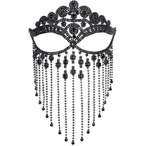 SAVOMA Steentjes gezicht ketting kwastje maskerade gezicht sluier feest Halloween sieraden strass vrouwen handgemaakt kristal masker (kleur: zwart)
