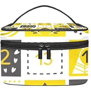 Kerst adventskalender geel geruit patroon make-up organizer tas, reismake-up tas organizer case draagbare cosmetische tas voor vrouwen en meisjes toiletartikelen, Meerkleurig, 22.5x15x13.8cm/8.9x5.9x5.4in