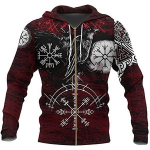 Noorse Mythe Grafische Viking Korte Mouw Hoodies, Mens Ravens Kompas 3D Gedrukte Tatoeages Casual Jas, Mode Vintage Oversized Losse Pullover Sport Streetwear