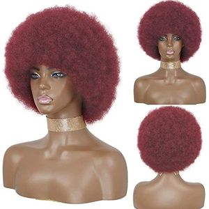 Pruik Feest Dames Zachte Afro-pruik 70s Voor Vrouwen Afro Kinky Curly Hair Wigs Natuurlijke Korte Afro-krullende Pruik Pruiken Dagelijks Gebruik Heren (Color : Rot, Size : A)