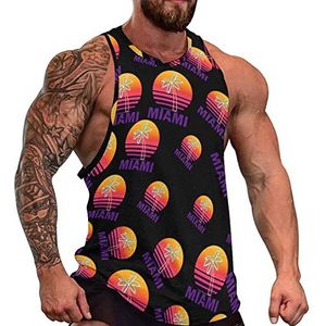 Miami zomer palmboom heren spier tank top gym fitness tank shirts volledige print mouwloos T-shirts vest L