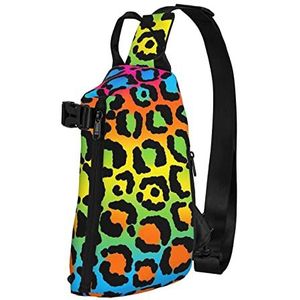 WOWBED regenboog luipaard printPrinted Crossbody Sling Bag Multifunctionele Rugzak voor Reizen Wandelen Buitensporten, Zwart, One Size
