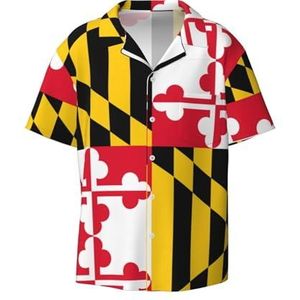 OdDdot Vlag van Maryland Print Heren Button Down Shirt Korte Mouw Casual Shirt voor Mannen Zomer Business Casual Jurk Shirt, Zwart, 4XL