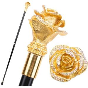 Gouden Rozenbloem Wandelstok, Modieuze Decoratieve Wandelstok Luxe Stafknop voor Heren Cosplay 37 Inch