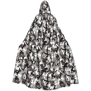 Bxzpzplj Zwart grijs wit camo capuchon mantel voor mannen en vrouwen, volledige lengte Halloween maskerade cape kostuum, 185 cm