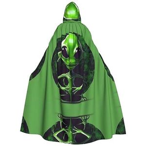FRESQA Groene Alien Unisex Hooded Lange Polyester Cape,Cosplay Kostuums Kerstfeest Vampieren Mantel