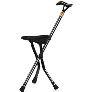 Wandelstokkruk - Zwart - Opvouwbare Stoel - Met LED-lampje en Alarm - Hoogte 5 Versnellingen - 24 x 80-90 cm