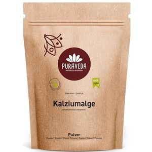 Biologische calciumalgenpoeder, 150 g, rijk aan calcium, 32% calcium uit lithothamnium-rood, veganistisch en duurzaam Puraveda