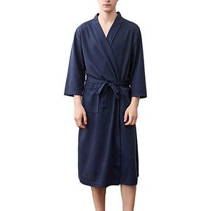 DAIHAN Badjas voor dames en heren, ochtendjas, nachtkleding, nachtkleding, korte 3/4 mouwen, badjas, kimono, saunamantel met V-hals, Marine-mannen, XXL-3XL