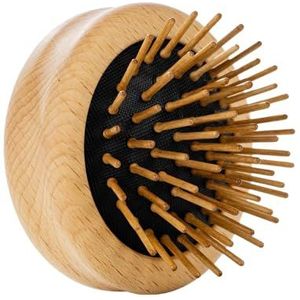 REMOS Haarborstel mini, opvouwbaar met houten stiften van beukenhout, ronde compacte ontwarrende borstel