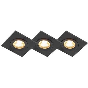 QAZQA - Modern Set van 3 badkamer inbouwspots zwart IP44 - Xena Square | Buitenverlichting | Woonkamer - Roestvrij staal (RVS) Vierkant - GU10 Geschikt voor LED - Max. 3 x 50 Watt