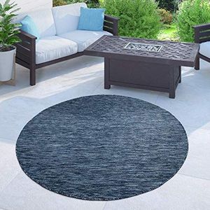 Paco Home Tapijt Vloerkleed In-& Outdoor Balkon Terras Keukenvloerkleed Eenkleurig Gemêleerd Patroon, Maat:Ø 80 cm rondje, Kleur:Blauw