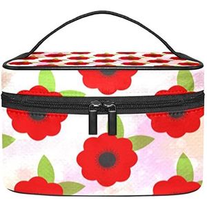Make-up Organizer Bag, Reizen Make-up Tas Organizer Case Draagbare Cosmetische Tas voor Vrouwen en Meisjes Toiletartikelen Rode Papaver Bloemen Patroon, Meerkleurig, 22.5x15x13.8cm/8.9x5.9x5.4in