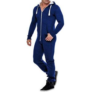 Heren Onesie, fleece pyjama, jumpsuit voor mannen, huispak, elegante playsuit voor mannen, eendelige overall met capuchon, nachtkleding, donkerblauw 1, XS