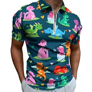 Kleurrijke schattige draken heren poloshirt met rits T-shirts casual korte mouw golf top klassieke pasvorm tennis tee