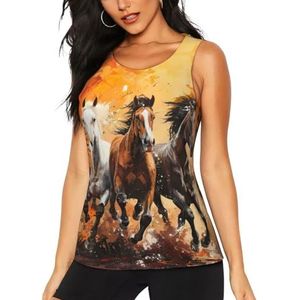 FBGHHTY Paarden Running Art Print Stijlvolle Vrouwen Workout Tank Top Vissen Vakantie Camping Houden Comfort Flexibiliteit, Zwart, S
