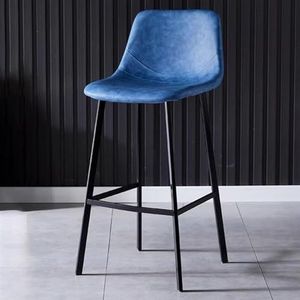 Barkrukken met rugleuning, moderne barkrukken op barhoogte, leren barkrukken met rugleuning, armloze hoge barstoelen for keukeneiland, moderne krukken met metalen poot (Size : /Blue a)