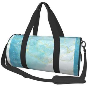 Blauw vloeibaar marmer, grote capaciteit reizen plunjezak ronde handtas sport reistas draagtas fitness tas, zoals afgebeeld, Eén maat