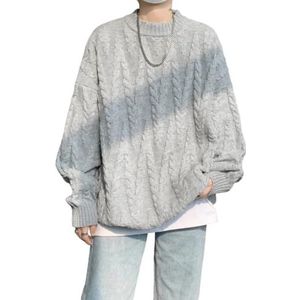 Heren Relaxed Fit Kabelgebreide Trui, Dikke Ronde Hals Trui for Behaaglijk Comfort en Warmte(Light grey,8X-Large)