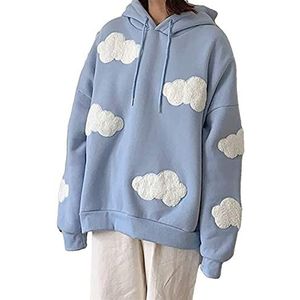 Esdlajks Kawaii Hoodie voor Dames - Kawaii hoodie vrouwen harajuku wind losse wolk trui kawaii vintage losse gebreide trui trui (Color : Blue, Size : XL)