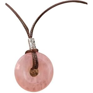 Crystal Pendant Necklace For Women Natural Amethyst Lapis Tiger Eye Stone Leather Necklace Fashion Jewelry (Color : Rose Quartz)