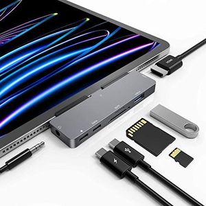 RREAKA iPad Pro USB C Hub, 7-in-1 adapter voor iPad Pro M4 M2 M1 13 12,9 11 inch iPad Air dock met 4K HDMI, USB-C PD opladen, SD/TF-kaartlezer, USB 3.0, 3,5 mm koptelefoonaansluiting, Accessoires