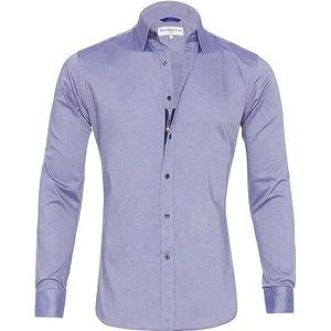 YOMACY Oxford Stretch Zip Shirt voor Mannen, Heren Zip Jurk Shirt Lange Mouw Formele Shirt Business Casual Button Down Shirt Slim Fit Werkshirt (Grijsblauw, M-L)