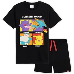 Pokemon Jongens Pyjama voor Kinderen en Tieners Ademend Nachtkleding T-shirt en Korte Broek Zomer PJ's voor Jongens Pikachu Zachte Lounge Wear Pokemon Cadeaus voor Jongens (7-8 Jaar, Zwart)