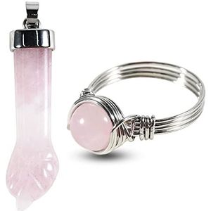 Unifizz Helende kristallen stenen hanger ketting kristal kwarts armen vormen en natuurlijke kristallen edelsteen ring pure handgewikkelde draad voor mannen vrouwen geschenk (rozenkwarts)