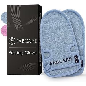 FABCARE Scrubhandschoen - DERMATOLOGISCH ZEER GOED - 2 stuks - reinigt diep de poriën van lichaam & gezicht - douchespons voor peeling & bodyscrub - BONUS 2 zuignappen & E-book - Massagehandschoen