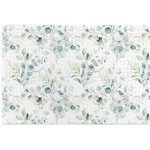 Aquarel groen blad bloemen eucalyptus ronde bladeren vetplanten puzzel 1000 stukjes houten puzzel familiespel wanddecoratie