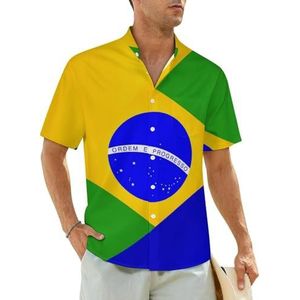 Braziliaanse vlag heren shirts korte mouw strand shirt Hawaiiaanse shirt casual zomer T-shirt 3XL
