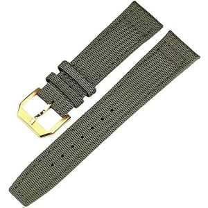 INSTR Nylon Lederen Terug Horloge Band Voor IWC PILOT WATCHES PORTUGIESER Mannen Verzekering Sluiting Band Horloge Armband Accessoires (Color : Green-Gold Clasp, Size : 21mm)