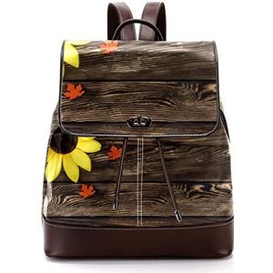 Gepersonaliseerde casual dagrugzak tas voor tiener mooie zonnebloem op bruine houten textuur schooltassen boekentassen, Meerkleurig, 27x12.3x32cm, Rugzak Rugzakken