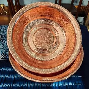 8L draagbare pedicure-koperen schaal, handgehamerd koperen wastafel, diameter 41 cm, design met krullende rand, handgehamerde gebogen randen voor bruiloftsfeest, gezichtsreiniging, voetbad en