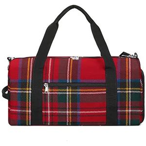 Rode Tartan Design Reizen Gym Tas met Schoenen Compartiment En Natte Zak Grappige Tote Bag Duffel Bag voor Sport Zwemmen Yoga