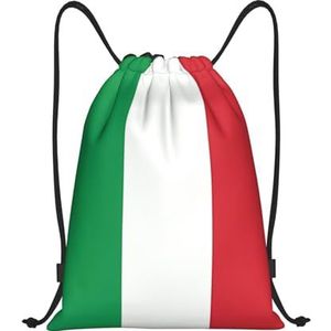 MYGANN De Vlag van Italië Grote Capaciteit Lichtgewicht Waterdichte Trekkoord Tas Voor Openluchtsporten Fitness Yoga Reizen, Zwart, S